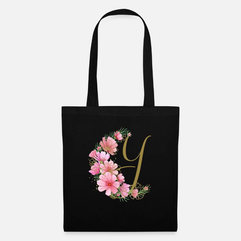 Blumenranke mit Buchstabe Y - Stoffbeutel - Schwarz