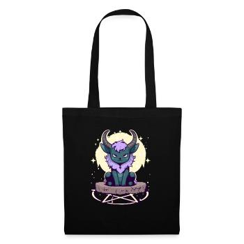 Kawaii Pastel Goth Cute Creepy Horned Cat - Tote Bag - black - Front