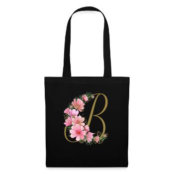 vrille florale avec la lettre B - Sac en tissu - noir - Devant
