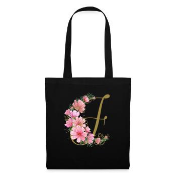 Blumenranke mit Buchstabe F - Stoffbeutel - Schwarz - Vorne