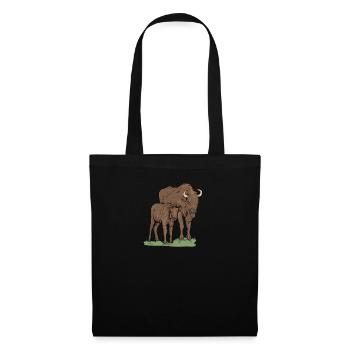 Bison I Bison Wild Cattle Motif with Buffalo and Calf - Tote Bag - black - Front