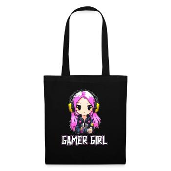 Gaming Konsole PC Zockerin Mädchen Gamer Girl - Stoffbeutel - Schwarz - Vorne