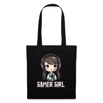 Gaming Konsole PC Zockerin Mädchen Gamer Girl - Stoffbeutel - Schwarz - Vorne