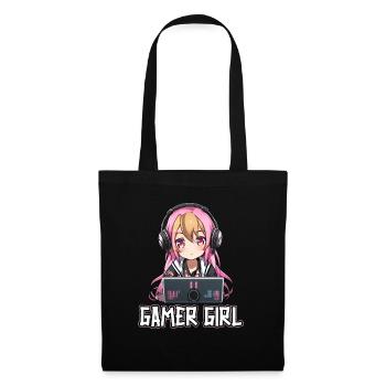Gaming Konsole PC Zockerin Mädchen Gamer Girl - Stoffbeutel - Schwarz - Vorne