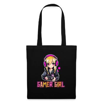 Gaming Konsole PC Zockerin Mädchen Gamer Girl - Stoffbeutel - Schwarz - Vorne