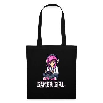 Gaming Konsole PC Zockerin Mädchen Gamer Girl - Stoffbeutel - Schwarz - Vorne