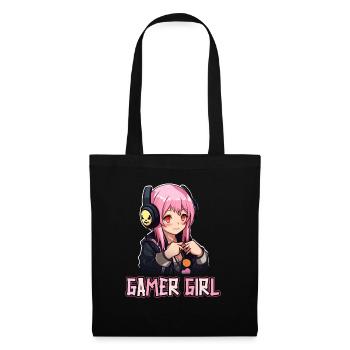 Gaming Konsole PC Zockerin Mädchen Gamer Girl - Stoffbeutel - Schwarz - Vorne