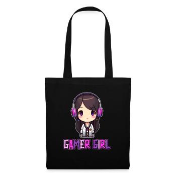 Gaming Konsole PC Zockerin Mädchen Gamer Girl - Stoffbeutel - Schwarz - Vorne