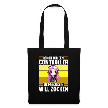 Gaming Konsole PC Zockerin Mädchen Gamer Girl - Stoffbeutel - Schwarz - Vorne