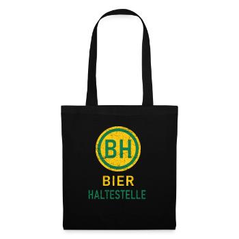Bier Haltestelle Lustige Sprüche - Stoffbeutel - Schwarz - Vorne
