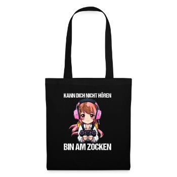 Gaming Konsole PC Zockerin Mädchen Gamer Girl - Stoffbeutel - Schwarz - Vorne