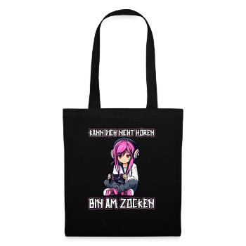 Gaming Konsole PC Zockerin Mädchen Gamer Girl - Stoffbeutel - Schwarz - Vorne