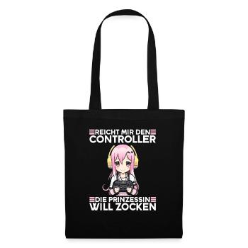 Gaming Konsole PC Zockerin Mädchen Gamer Girl - Stoffbeutel - Schwarz - Vorne
