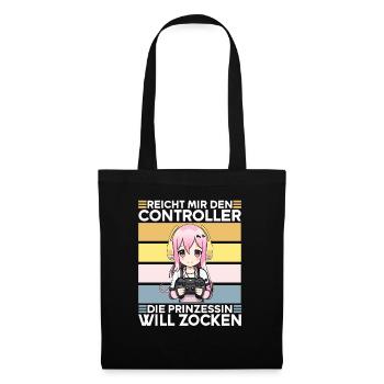 Gaming Konsole PC Zockerin Mädchen Gamer Girl - Stoffbeutel - Schwarz - Vorne