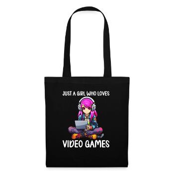 Gaming Konsole PC Zockerin Mädchen Gamer Girl - Stoffbeutel - Schwarz - Vorne