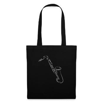 Saxophon Silhouette Zeichnung Jazz - Stoffbeutel - Schwarz - Vorne