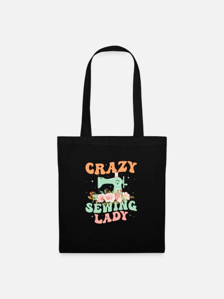 Crazy Sewing Lady Sewing Maschine Crafting - Stoffbeutel - Schwarz