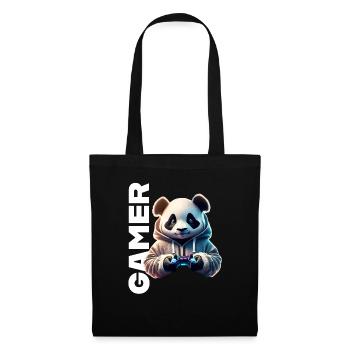 Gamer lettering with cool panda - Tote Bag - black - Front