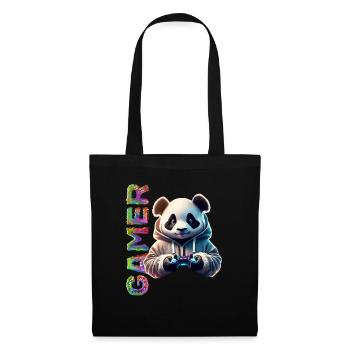 Lettrage de joueur avec panda cool - Sac en tissu - noir - Devant