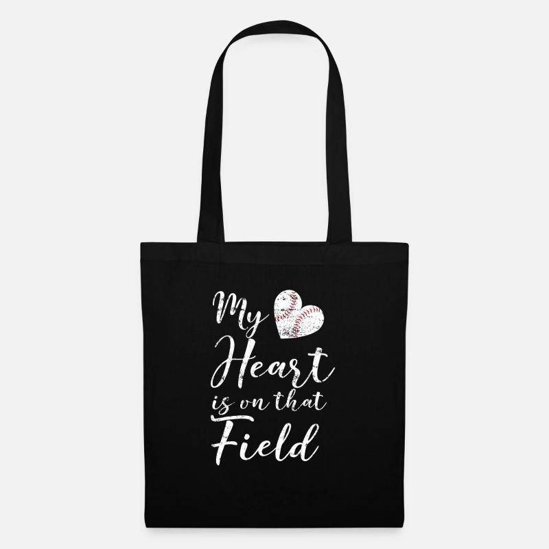 Mein Herz ist auf dem Feld Baseball-Softball-Mutter - Stoffbeutel - Schwarz