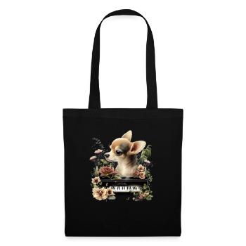 Chihuahua spielt Klavier Piano Klassische Musik - Stoffbeutel - Schwarz - Vorne