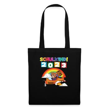 Schulkind 2023 Einschulung 2023 Schulanfang - Stoffbeutel - Schwarz - Vorne