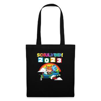 Schulkind 2023 Einschulung 2023 Schulanfang - Stoffbeutel - Schwarz - Vorne