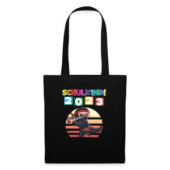 Schulkind 2023 Einschulung 2023 Schulanfang - Stoffbeutel - Schwarz - Vorne