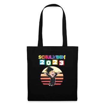 Schulkind 2023 Einschulung 2023 Schulanfang - Stoffbeutel - Schwarz - Vorne
