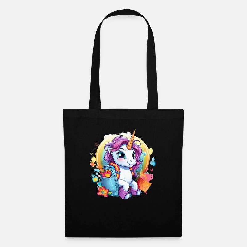 Einhorn Schulkind Einschulung Mädchen Geschenk - Stoffbeutel - Schwarz