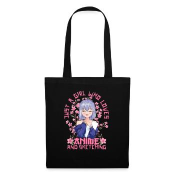 Anime And Sketching Girl - Kitschy Sakura Cherry - Tote Bag - black - Front