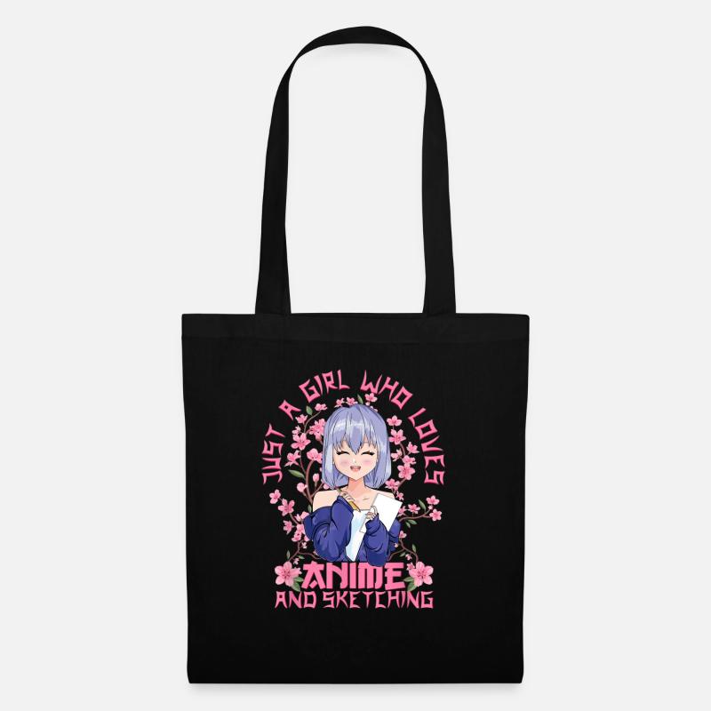 Anime Und Sketching Girl - Kitschy Sakura Cherry - Stoffbeutel - Schwarz