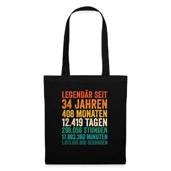 34 Jahre Vierunddreißigster Geburtstag - Stoffbeutel - Schwarz - Vorne