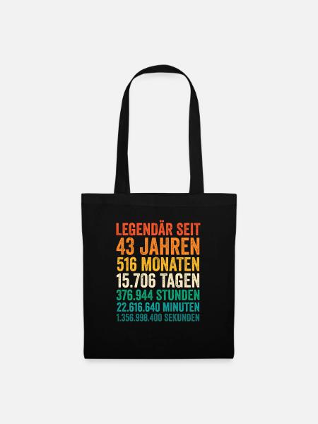 43 Jahre Fünfundvierzigster Geburtstag - Stoffbeutel - Schwarz