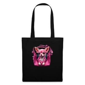 Pink Chihuahua | Rosa Handtasche Welpe Girlie - Stoffbeutel - Schwarz - Vorne