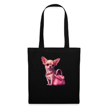 Pink Chihuahua | Rosa Handtasche Welpe Girlie - Stoffbeutel - Schwarz - Vorne