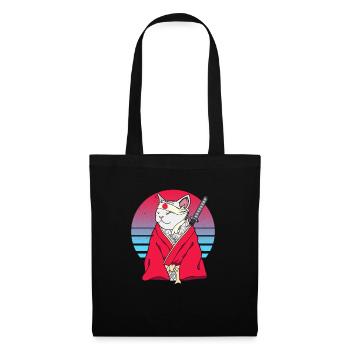 Samurai Japan Vaporwave Ninja Anime Katze - Stoffbeutel - Schwarz - Vorne