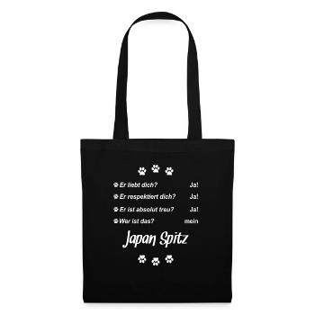 Er liebt Dich. Wer ist das? Mein - Japan Spitz - Stoffbeutel - Schwarz - Vorne