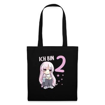 2 Jahre Mädchen Anime Kawaii Katze 2. Geburtstag - Stoffbeutel - Schwarz - Vorne