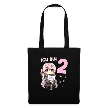 2 Jahre Mädchen Anime Kawaii Katze 2. Geburtstag - Stoffbeutel - Schwarz - Vorne