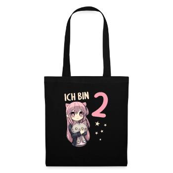 2 Jahre Mädchen Anime Kawaii Katze 2. Geburtstag - Stoffbeutel - Schwarz - Vorne