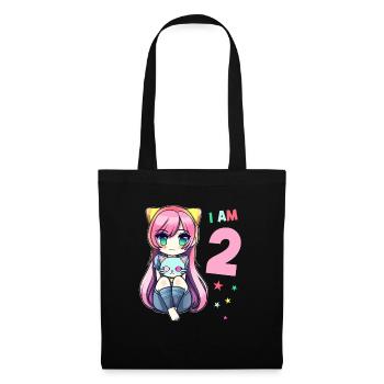 2 Jahre Mädchen Anime Kawaii Katze 2. Geburtstag - Stoffbeutel - Schwarz - Vorne