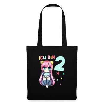 2 Jahre Mädchen Anime Kawaii Katze 2. Geburtstag - Stoffbeutel - Schwarz - Vorne