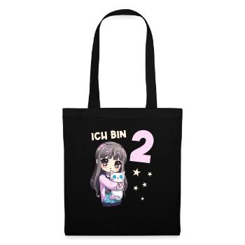 2 Jahre Mädchen Anime Kawaii Katze 2. Geburtstag - Stoffbeutel - Schwarz - Vorne