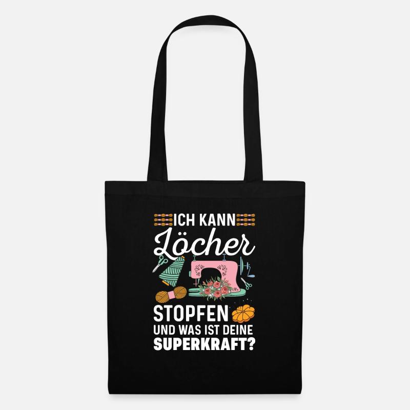 Löcher Nähen Geschenkidee Superkraft - Stoffbeutel - Schwarz