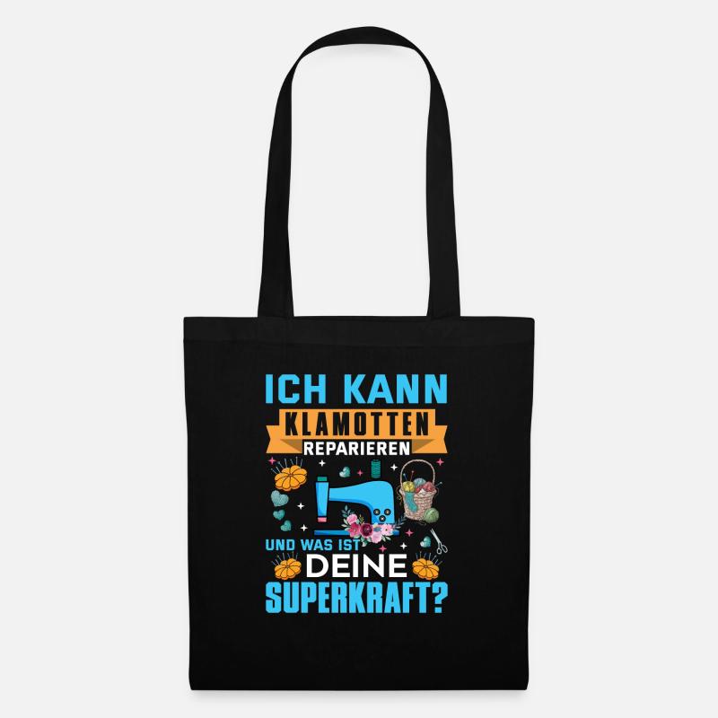 Klamotten reparieren Nähen Geschenkidee - Stoffbeutel - Schwarz
