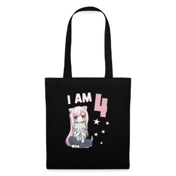 4 ans Fille Anime Kawaii Cat 4ème anniversaire - Sac en tissu - noir - Devant