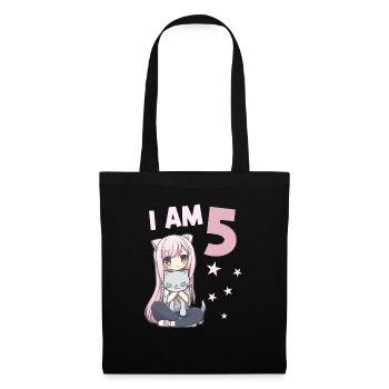 5 Years Girl Anime Kawaii Cat 5th Birthday - Tote Bag - black - Front