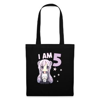 5 Years Girl Anime Kawaii Cat 5th Birthday - Tote Bag - black - Front