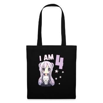 4 ans Fille Anime Kawaii Cat 4ème anniversaire - Sac en tissu - noir - Devant